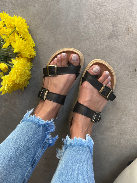 SANDALIA KELLY NEGRO OJOTA BIRK 2 HEBILLAS