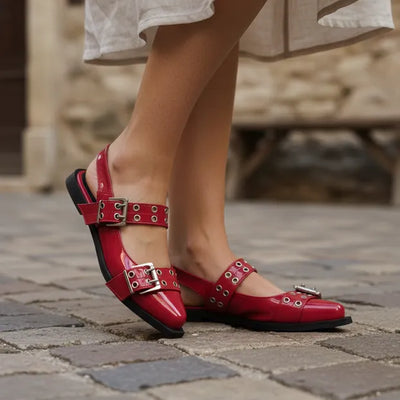 ZUECOS SIL CHAROL ROJO con 2 TIRAS OJALILLOS Y HEBILLAS- LINEA LUXURY