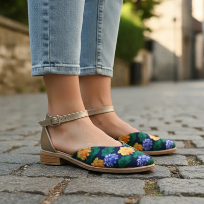 CHATITAS GUILLERMINA NINITA LOTO AZUL CON TALON ORO CORTE CORAZÓN PULSERA PUNTA FINA