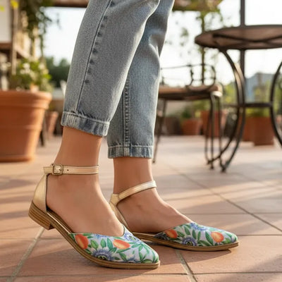 CHATITAS GUILLERMINA NINITA PUNTA FINA COMBINADO MBURUCUYÁ CORTE CORAZÓN TALON Y PULSERA ORO