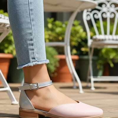 CHATITAS GUILLERMINA NINITA BARBIE ROSA CORTE CORAZÓN TALON Y PULSERA PLATA PUNTA FINA