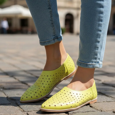 CHATITAS ALADINO AMARILLO LIMA PUNTA FINA CALADAS SIMIL CUERO