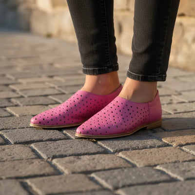 CHATITAS ALADINO FUCSIA PUNTA FINA CALADAS SIMIL CUERO