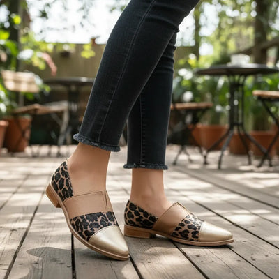 CHATITAS CHINITA ESCOTE V combinado PUNTA FINA DORADO, TERRA, LEOPARDO GRANEADO