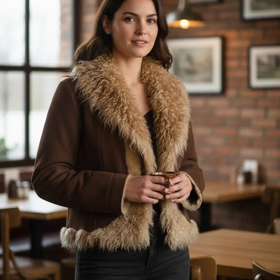 CHAQUETA LARGA de CUERO con PIEL REVERSIBLE para DAMA