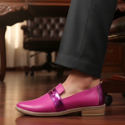 ZAPATOS MOCASINES CHATITAS IORIS FUCSIA con VINCHA Y TALONERA FUCSIA METALIZADA