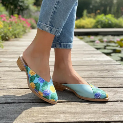 ZUECOS LUNA CORTE CORAZÓN COMBINADO FLORES LOTO con CELESTE