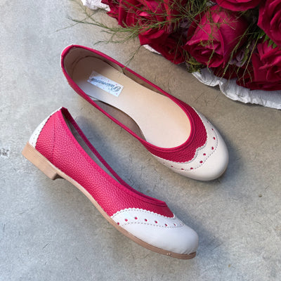 CHATITAS BALLERINA MALENA ROJO PUNTA CHAROL BEIGE REDONDA