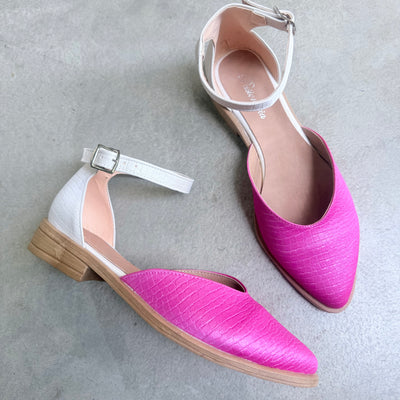 GUILLERMINA NINITA Pearlescent Croco and Smooth Chantilly Heart-Cut Ballet Flats with Fine Point Bracelet
