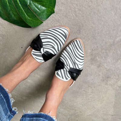 ZUECOS SABRINA ZEBRA MOÑO NEGRO Tipo SLIPPERS - (Ed.LIMITADA)