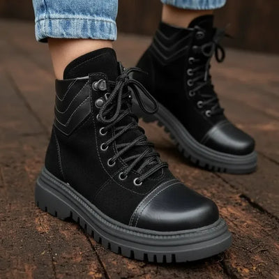BORCEGO ACORDONADO COMBINADO en GAMUZA y CUERO SINTÉTICO Mod.BRENDA