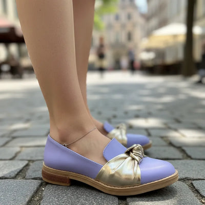 CHATITAS LUCHINA LILA NUDO ORO METALIZADO Y TACO