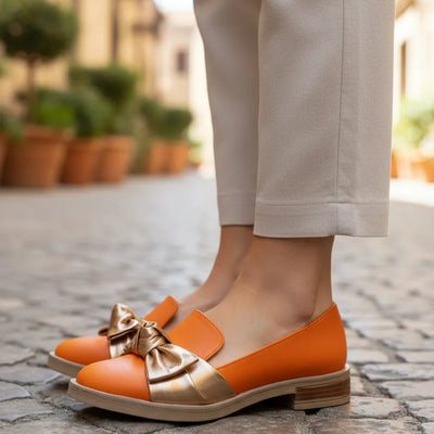 CHATITAS LUCHINA NARANJA NUDO COBRE METALIZADO Y TACO