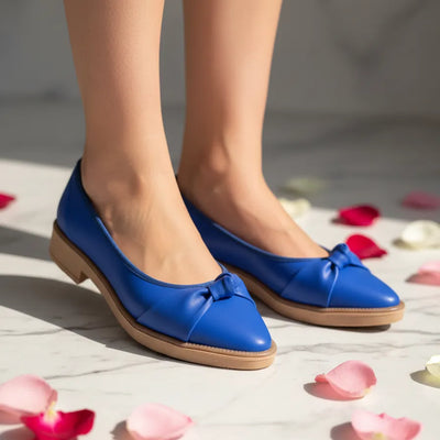ZAPATO GALA AZUL NUDO AZUL Y TACO PUNTA FINA