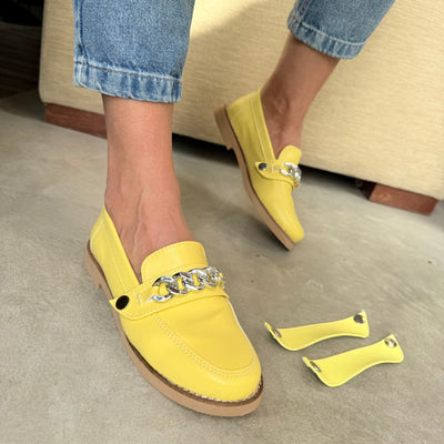 ZAPATOS MOCASINES BAJOS SARITA AMARILLO VINCHA DESMONTABLE AMARILLO