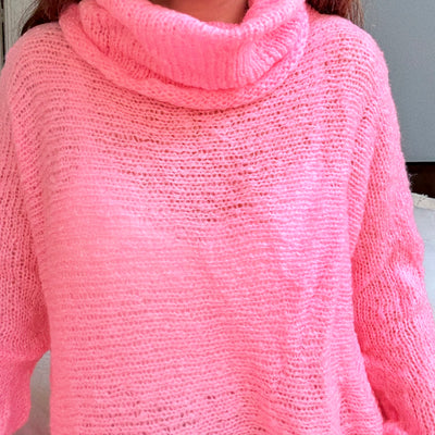 SWEATER POLERA GRANADINA ROSA TEJIDO EN LANA MOHAIR
