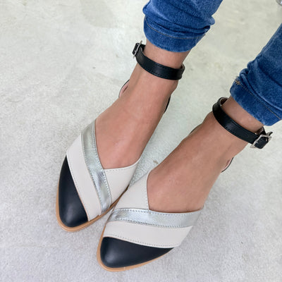 CHATITAS JOAQUINA CORTE CORAZÓN TALON Y PULSERA CUERO COMBINADA Negro