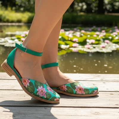 CHATITAS GUILLERMINA NINITA IRUPE VERDE CON TALON VERDE CORTE CORAZÓN PULSERA PUNTA FINA