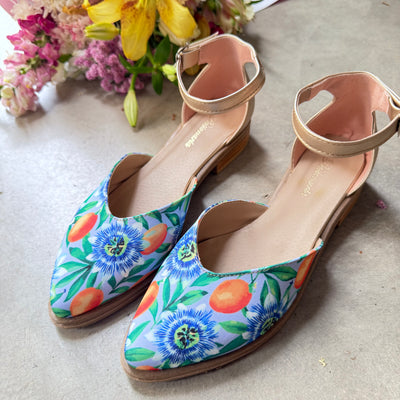 CHATITAS GUILLERMINA NINITA PUNTA FINA COMBINADO MBURUCUYÁ CORTE CORAZÓN TALON Y PULSERA ORO