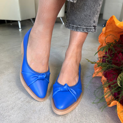 ZAPATO GALA AZUL NUDO AZUL Y TACO PUNTA FINA