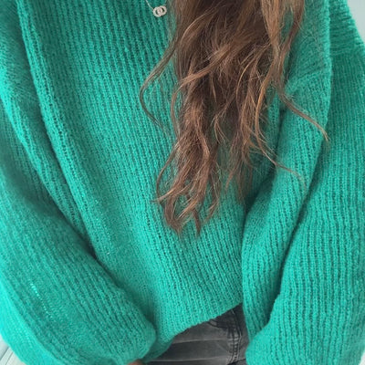 SWEATER MANGA GLOBO SACO VERDE ESMERALDA TEJIDO EN LANA MOHAIR