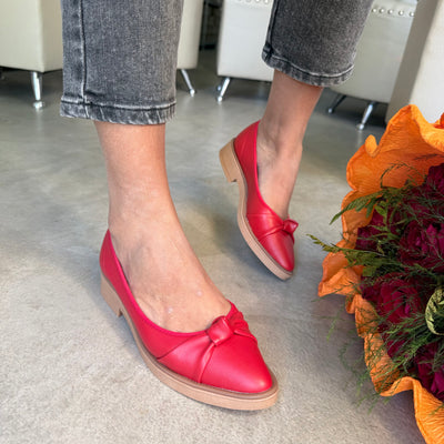 ZAPATO GALA ROJO NUDO ROJO Y TACO PUNTA FINA