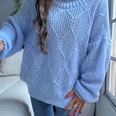 SWEATER POLERA BAGU CELESTE TEJIDO EN LANA