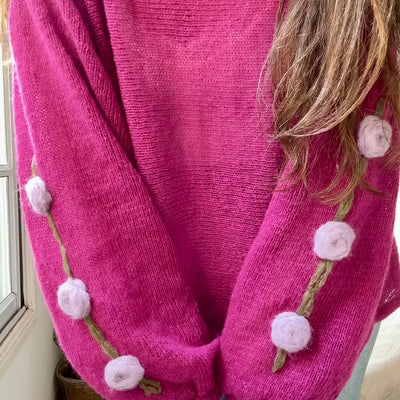 SWEATER TAIRA MANGA GLOBO VIOLETA TEJIDO EN LANA MOHAIR FLORES ROCOCO