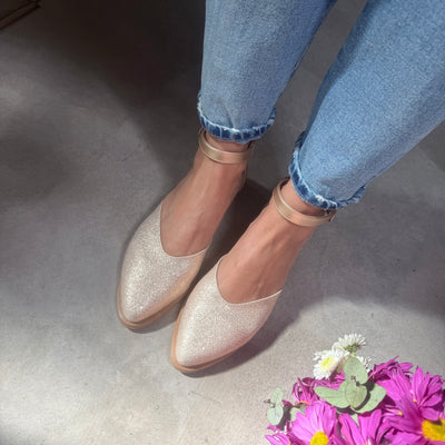 DALLAS SILVER MARY JANES WITH HEART-SHAPED TOE, NINITA BRACELET, AND POINTED TOE