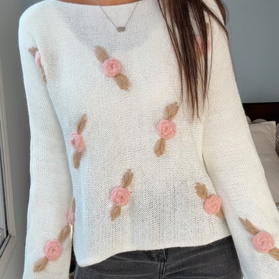 SWEATER TEJIDO NATURAL EN LANA MOHAIR con PIMPOLLOS