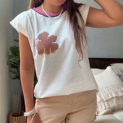 REMERA CUELLO REDONDO COLORES SUMMER UNIQUE MANTECA (Línea SWEETY)