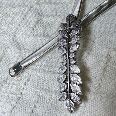 CINTURÓN PLATA de MUJER ELASTIZADO en METAL (Mod. HOJAS 10)