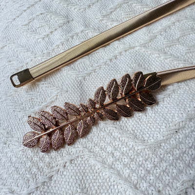 CINTURÓN ORO de MUJER ELASTIZADO en METAL (Mod. HOJAS 10)