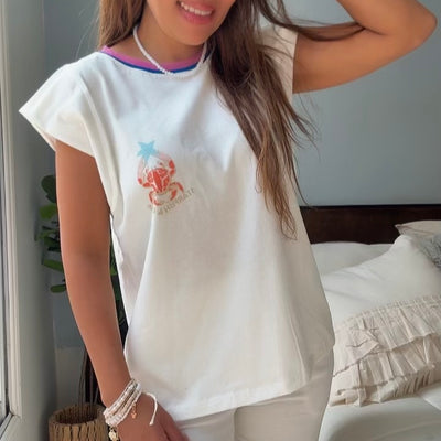 REMERA CUELLO REDONDO COLORES SUMMER GRAP MANTECA (Línea SWEETY)