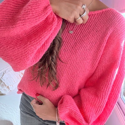 SWEATER MANGA GLOBO FUCSIA TEJIDO EN LANA MOHAIR
