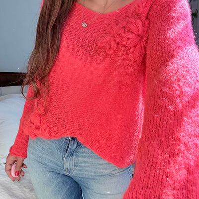 SWEATER VAYEL CORAL TEJIDO EN LANA MOHAIR con FLORES