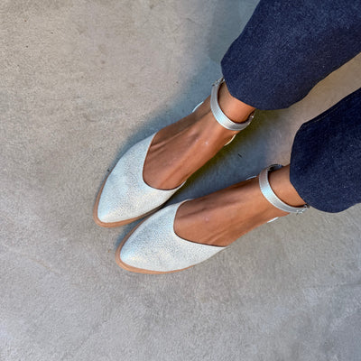 DALLAS SILVER MARY JANES WITH HEART-SHAPED TOE, NINITA BRACELET, AND POINTED TOE