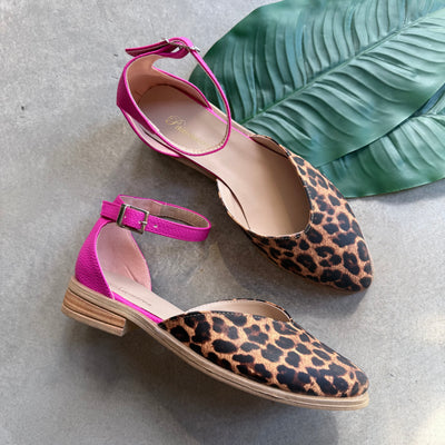 CHATITAS GUILLERMINA NINITA A. PRINT Pta.LEOPARDO Y FUCSIA CORTE CORAZÓN PULSERA PUNTA FINA