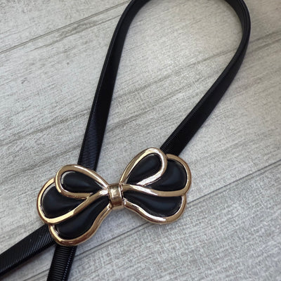 CINTURÓN de MUJER ELASTIZADO en METAL color NEGRO CON DORADO (Mod. MOÑO)