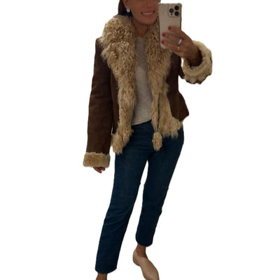 CHAQUETA LARGA de CUERO con PIEL REVERSIBLE para DAMA