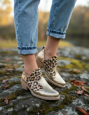 CHARRITOS LAYLA COMBINADO ANIMAL PRINT con TACHAS y CALADOS