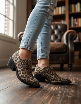 CHARRITOS MORELIA LEOPARDO CON ELÁSTICO ECOCUERO Punta Lisa Base Cuadrada
