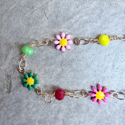 TOBILLERA Y/O PULSERA SIRENA CADENA CON DIJES FLORES COLORIDAS