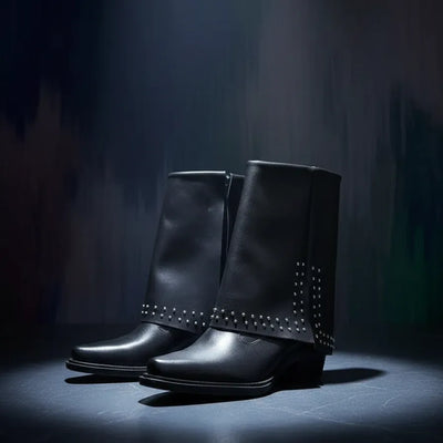 BOTAS FRANCIS CAÑA MEDIA CON SOLAPA CON TACHAS CIERRE LATERAL