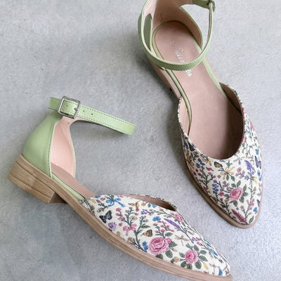 GUILLERMINA BALLERINAS NINITA PASIONARIAS WITH BONE OR WHITE HEEL HEART-CUT ANKLE STRAP POINTY TOE