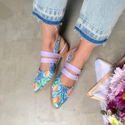NEMESIA FLORES MBURUCUYA CLOGS with 2 LILAC STRAPS and BUCKLES, and HEEL STRAP