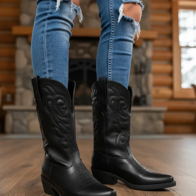 BOTAS TEXANAS NIKY  BORDADA PUNTA FINA CIERRE LATERAL