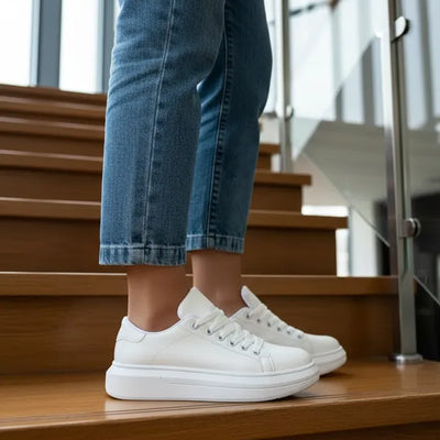 ZAPATILLAS AFRODITA BLANCA TALON BLANCO en PU ACORDONADA