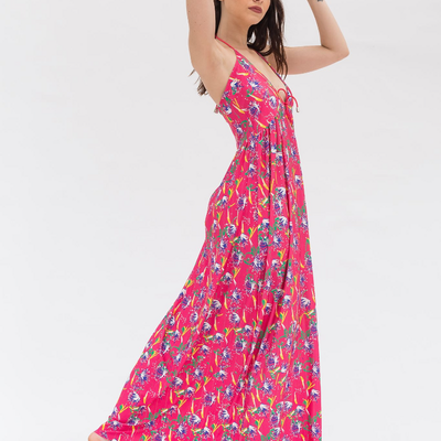 VESTIDO MAXI LARGO ESTAMPADO CON ESCOTE