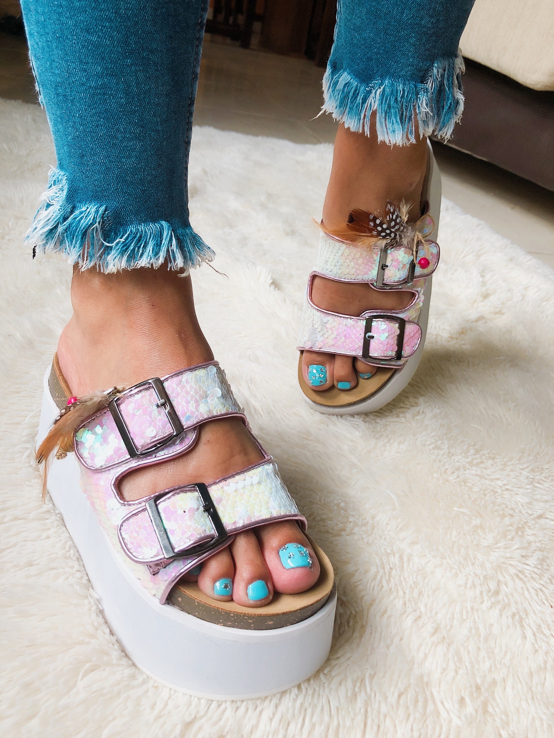 SANDALIA AMARU PLATAFORMA MUJER ESTILO BIRKEN DE CUERO ECOLÓGICO y